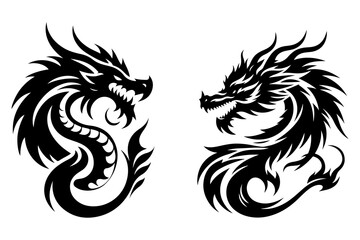 Dragon head set black silhouette vector illustration isolated on transparent background- Generative AI