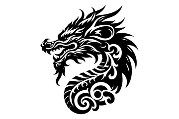 Obraz premium Dragon head silhouette vector illustration isolated on transparent background- Generative AI