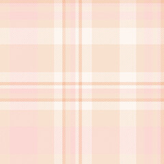 Folded plaid check pattern, old-fashioned textile tartan seamless. Calm background vector texture fabric in light and sea shell colors.