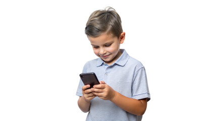 Fototapeta premium Boy using smartphone isolated on transparent background
