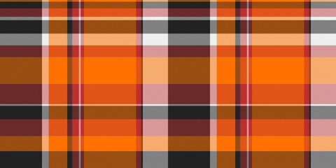 Scotland background check plaid, striped pattern fabric vector. Full textile seamless texture tartan in bright and black colors.