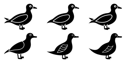 Set of Auklet icons silhouette vector art style illustration
