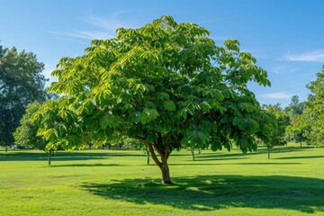 Catalpa Tree with Beautiful Crown in Summer Garden Landscape