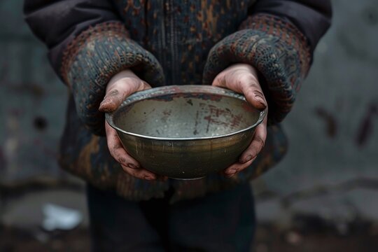 ai generative beggar holding an empty bowl