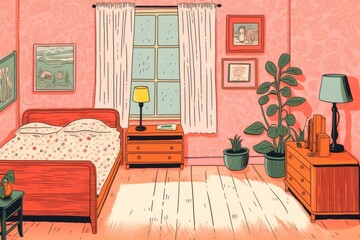 Room furniture bedroom cartoon.