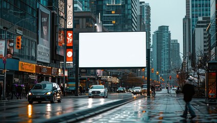 Blank billboard on a street, a blank billboard with copy space for text or content, mockup of a blank billboard in a big city. Generated AI
