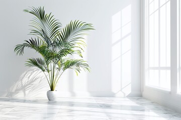 Fototapeta premium ai generative palm plant pot in white interior
