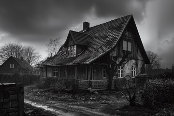 ai generative black and white abandoned house