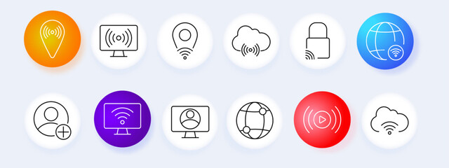 Wi-Fi internet set icon. Signal, computer, cloud, security, global, user, streaming, connection, network, online, vector, graphic, icon.
