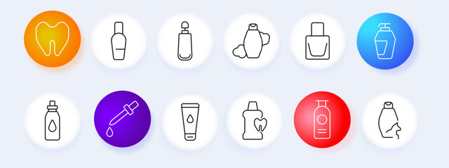 Personal care set icon. Tooth, lotion, dropper, cream, bottle, shampoo, hygiene, health, skincare, vector, graphic, design, beauty, product.