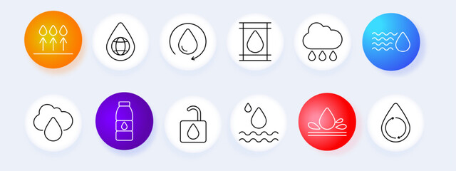 Water management set icon. Drops, globe, recycle, rain, bottle, cloud, vector, graphic, technology, water, environment.