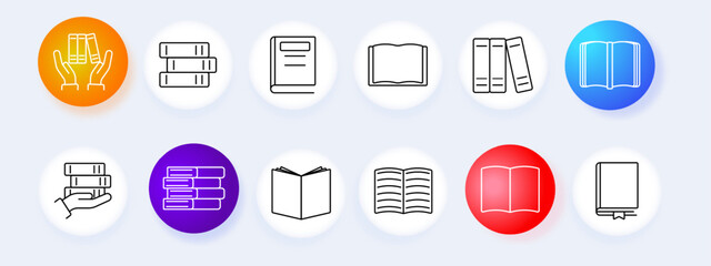 Reading and books set icon. Book, library, open, read, knowledge, education, literature, vector, graphic, study.