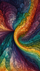 Watercolor Painting: Alluring minimalist digital artwork, intricate fusion of algorithmic patterns forming mesmerizing fractal landscape.