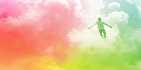 Man flying in the clouds. Superhero