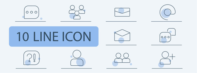 Messaging set icon. Chat, group, email, contact, question, conversation, avatar, communication, online, connection, user, social, notification, discussion, interaction, digital.