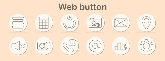 Web button set icon. Menu, refresh, settings, email, location, speaker, video, call, chat, upload, analysis, settings, navigation, interface, website, internet, media, technology, ui, communication