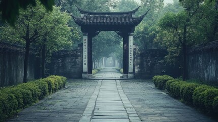 Obraz premium Ancient Chinese Pathway with Fog