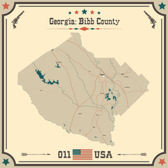 Large and accurate map of Bibb County, Georgia, USA with vintage colors.