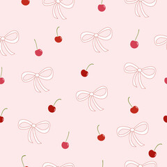 bows and  cherries seamless   pattern , vector illustration