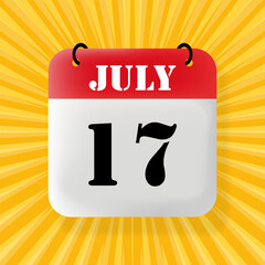 17 July. Speech bubble with calendar 2024, 2025. Year, month, day, week, time management. Planning concept. 3d illustration. Pop art style. Vector line icon for Business and Advertising