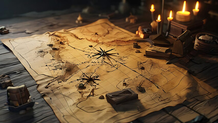 Animated treasure map with moving X mark
