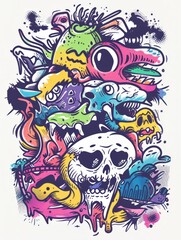 Doodle Art Illustration for Merchandise Clothing, Fashion Textile, Sport Apparel and Clothes Design Printing, Street Art Graffiti Pattern, Colorful Streetwear Design Bundle.