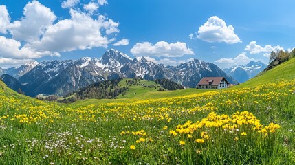 Serene Mountain Landscape with Wildflowers