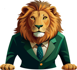Powerful lion wearing suit and tie looking determined