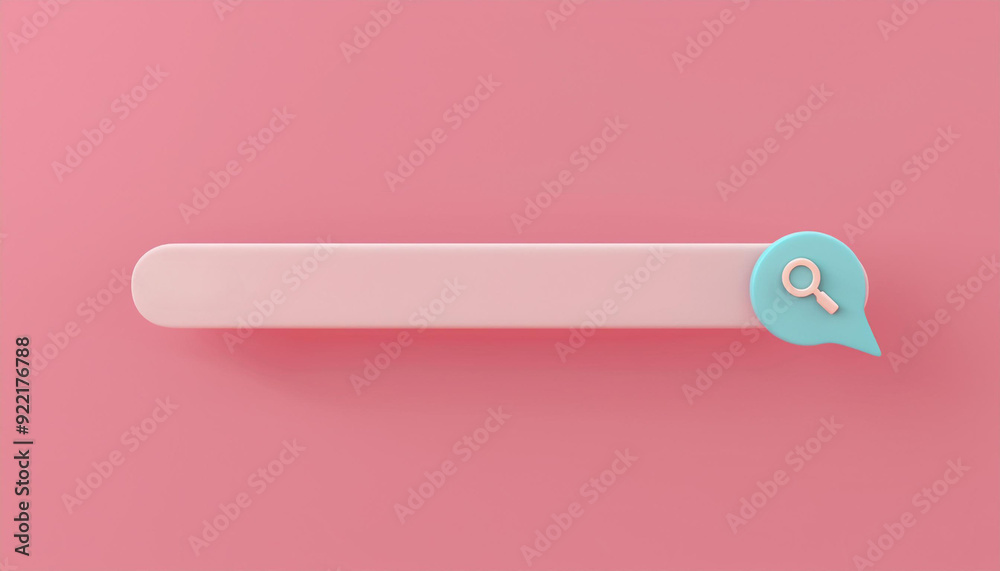 Wall mural minimalistic search bar design on a pink background with a blue icon, ideal for web and app interfac