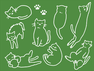 ネコのゆるい手描き白線画いろいろセット