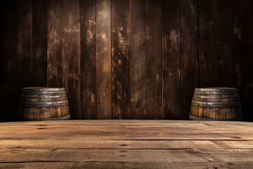 background of barrel and worn old table of wood