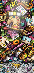 Fototapeta premium Artist hand drawn doodle banner. Cartoon detailed illustrations.