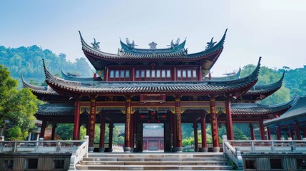 Fototapeta premium A picturesque outdoor scene showcasing traditional Chinese architecture with ancient structures, capturing the essence of historical and cultural beauty