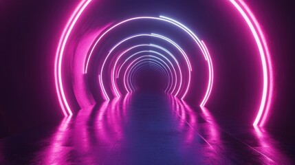 Fototapeta premium Neon tunnel. 3D rendering. Futuristic interior design.