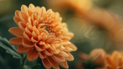 Obraz premium A close-up background of orange chrysanthemum, showcasing its delicate petals and vibrant color for a natural and floral aesthetic