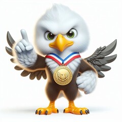 cute Energetic eagle with a medal, 3d Generative aI

