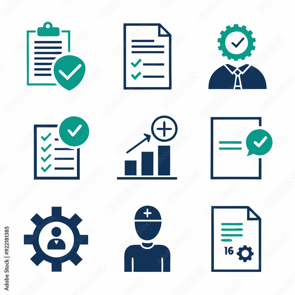 Wall mural document with client feedback realistic silhouette vector icons set isolated on a white background