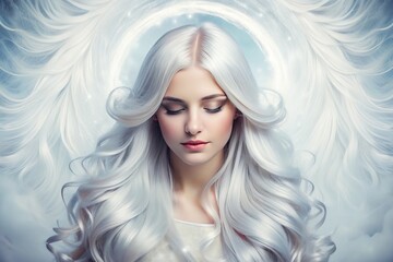 Fototapeta premium Soft and Silky Halo: White hair, soft and flowing, silky texture, serene, calming