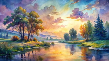 Obraz premium Soft Pastel Watercolor Expressionism: Delicate hues, flowing lines, and expressive brushstrokes evoke a sense of tranquility and emotional depth.