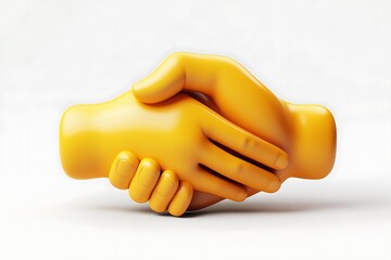 Yellow business handshake emoji isolated on white background. Partnership and agreement symbol. Minimal design art. 3d illustration.