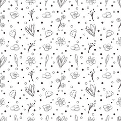 Line black flowers seamless pattern. Vintage style. Create fabric,, wallpaper, banner.