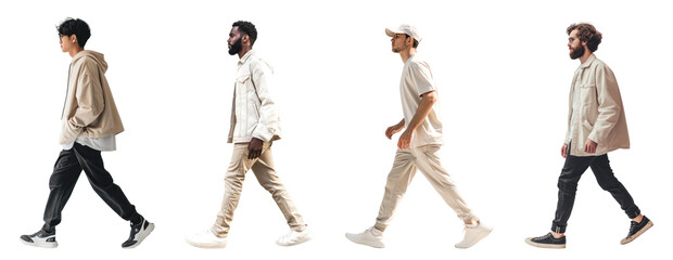 Walking diverse men full body png cut out element set