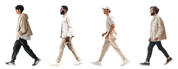 Walking diverse men full body png cut out element set