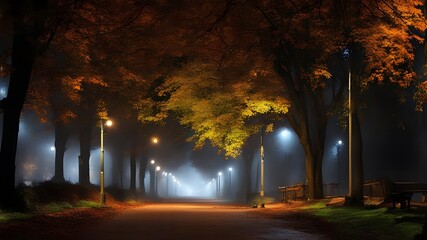 Fototapeta premium City night street, autumn