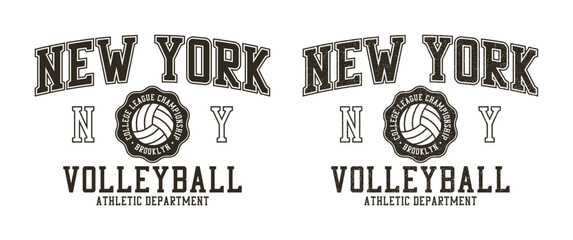 Fototapeta premium Volleyball t-shirt design. New York tee shirt with volleyball ball. College style apparel print with grunge. Vector.