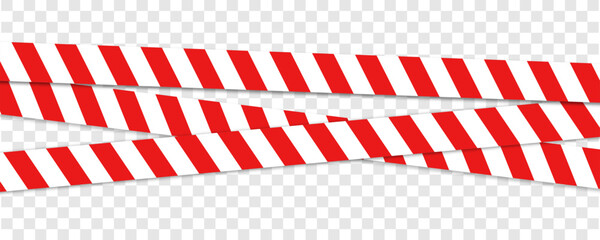 Warning tape with red and black stripes. Realistic crossed tape for construction area, crime scene or danger zone. Police warning crossed ribbon at transparent background.