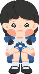 cute sad kid girl sitting alone