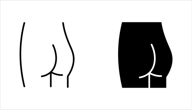 Female buttocks icon set, butt or ass line art, buttock augmentation vector illustration on white background