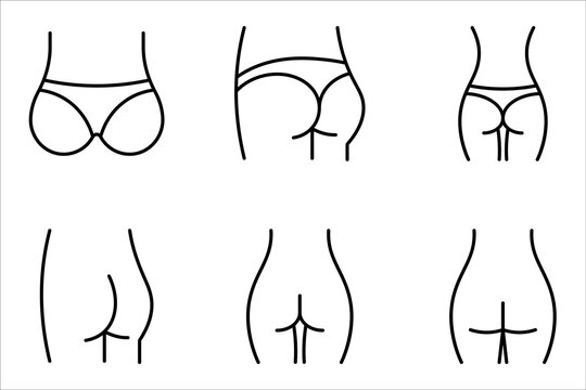 Female buttocks icon set, butt or ass line art, buttock augmentation vector illustration on white background