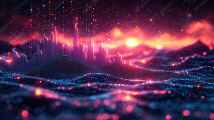 Abstract blue purple neon growing financial graph chart background